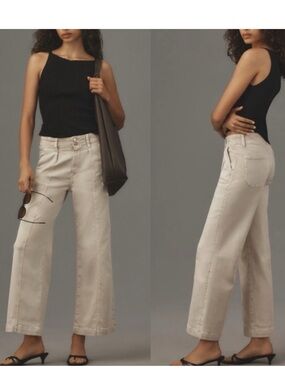 NWT PAIGE Brooklyn Wide Leg High Rise Crop Jean Pants Cream Quartz Sand Size 28